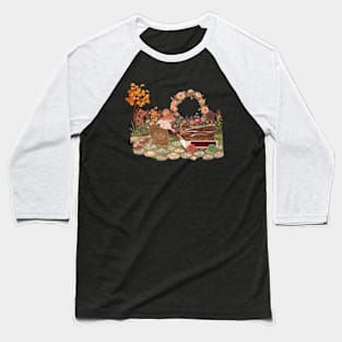 Cozy Cottagecore Mouse Collecting Firewood with Pet Ladybugs Baseball T-Shirt